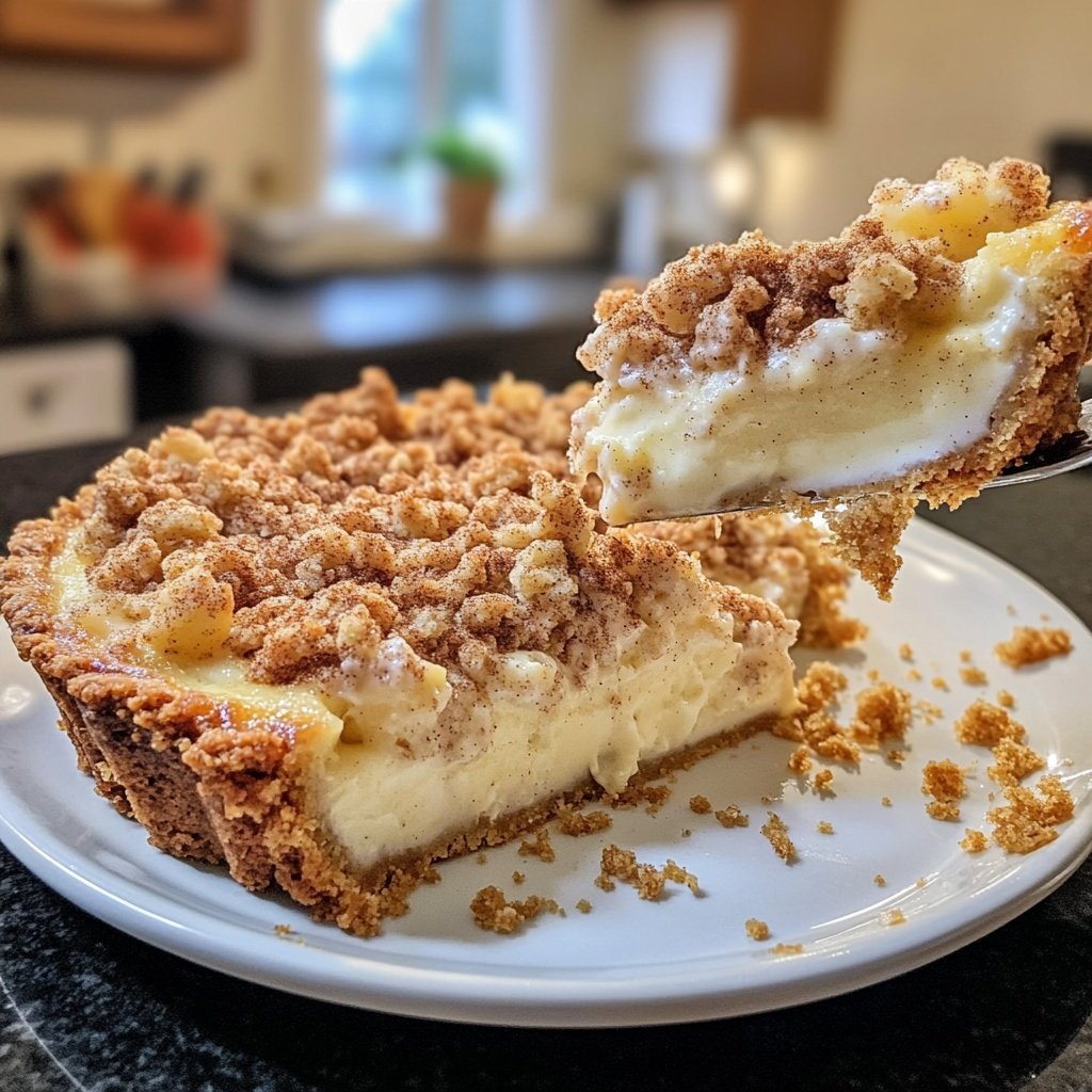 Traditioneller Apfelkuchen mit Pudding und Zimtstreuseln